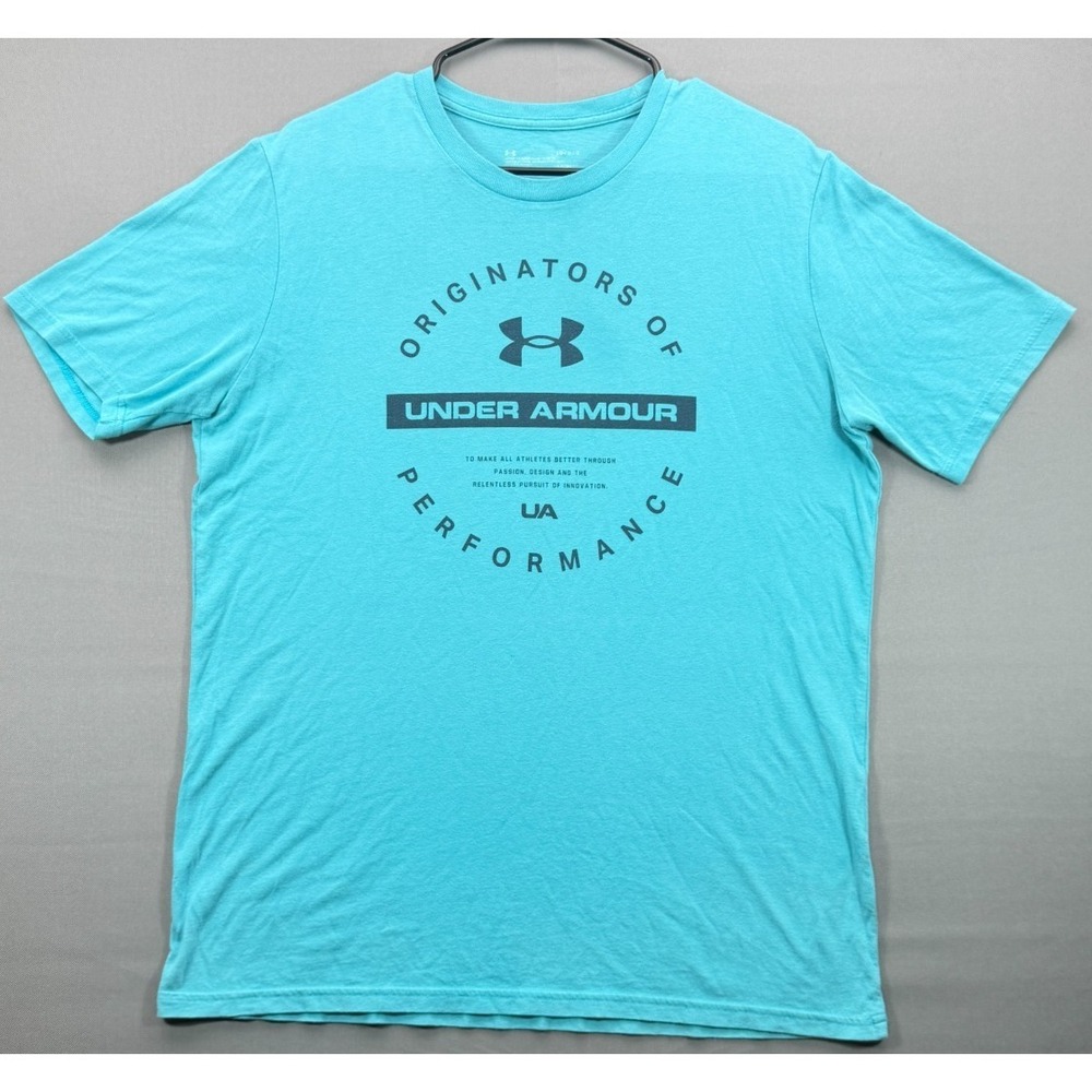 Under Armour Mens Large Loose HeatGear Performance Graphic T-Shirt Teal Blue